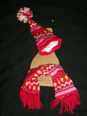 Homespun Creations Red Scarf Hat Wine Beer Soda Bottle Dress Up Gag Gift Hostess